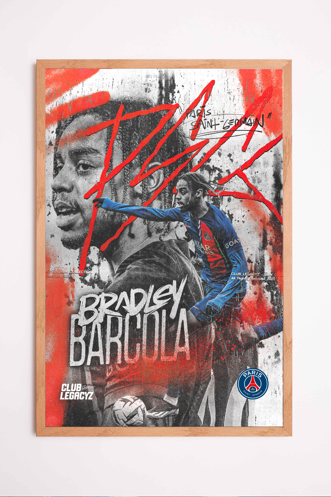 Paris Saint-Germain - Bradley Barcola Black & White Poster limited to 100