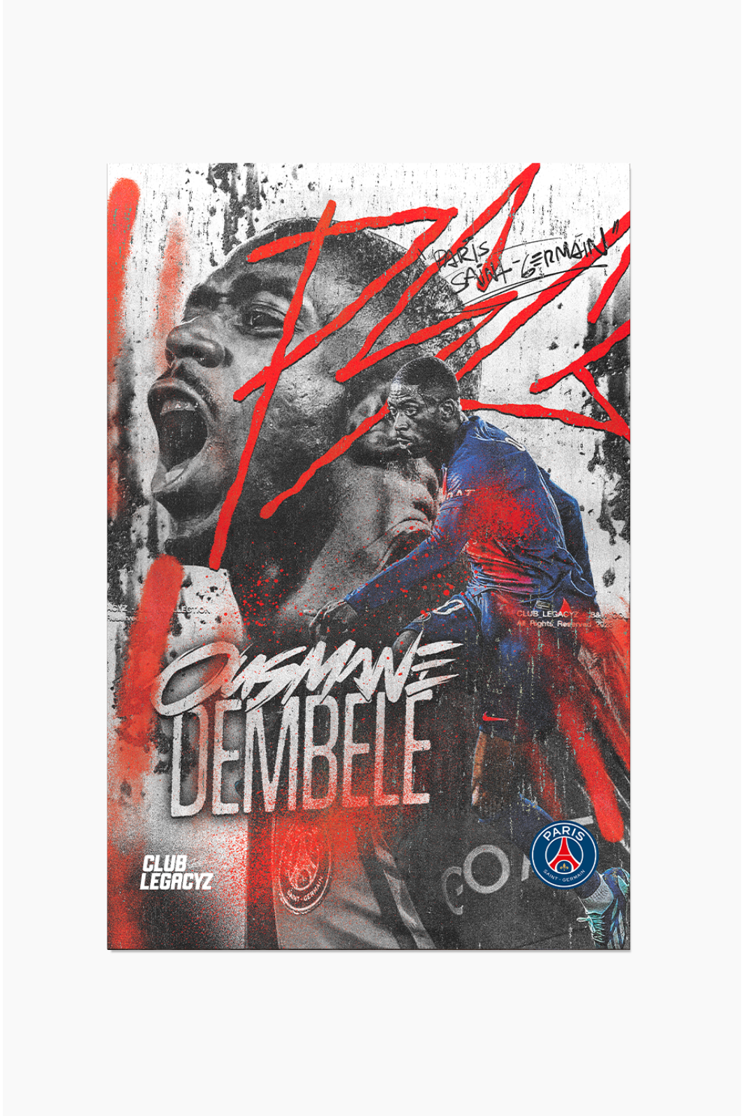 Paris Saint-Germain - Ousmane Dembélé Black & White Poster limited to 100