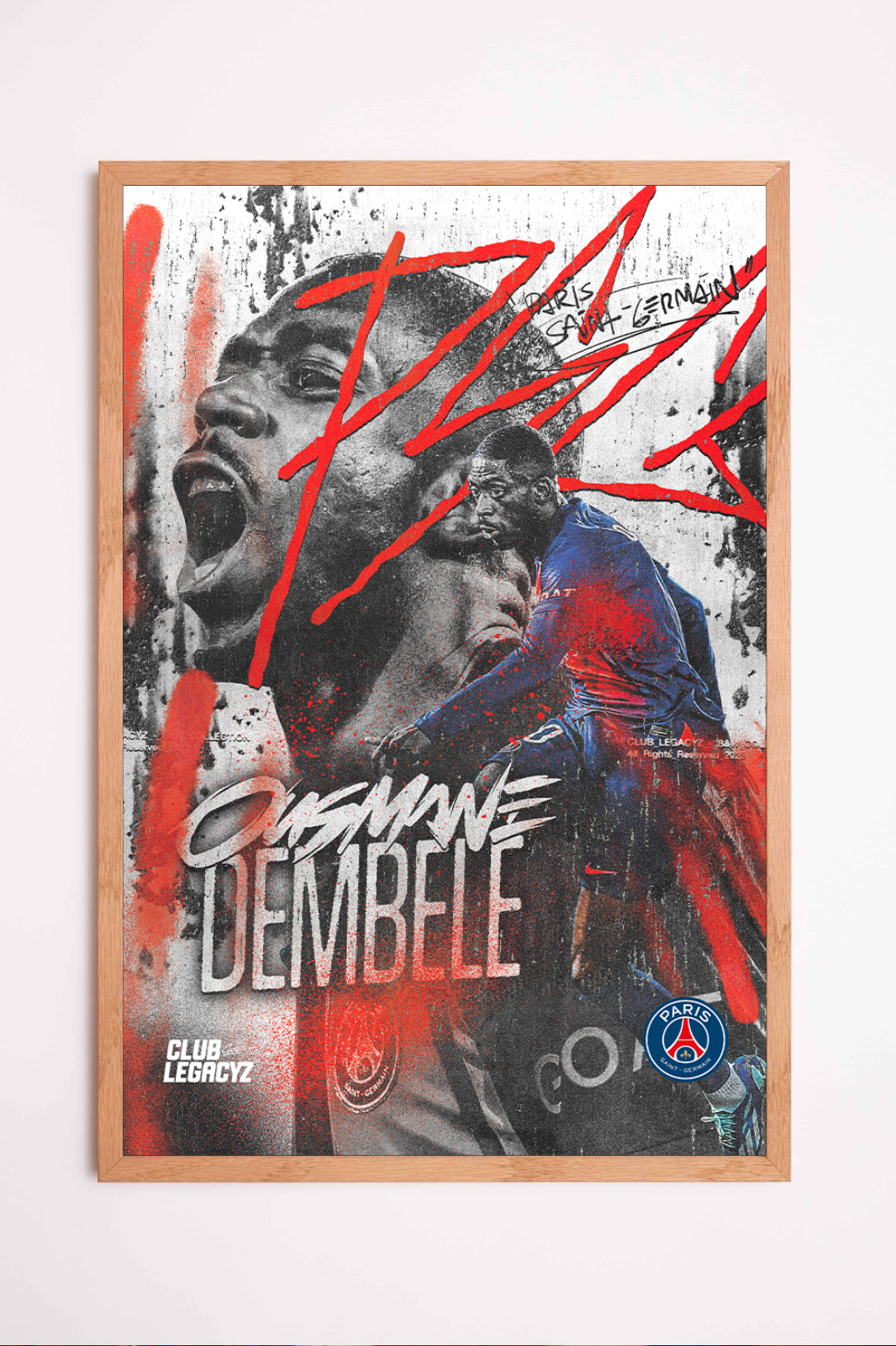 Paris Saint-Germain - Ousmane Dembélé Black & White Poster limited to 100
