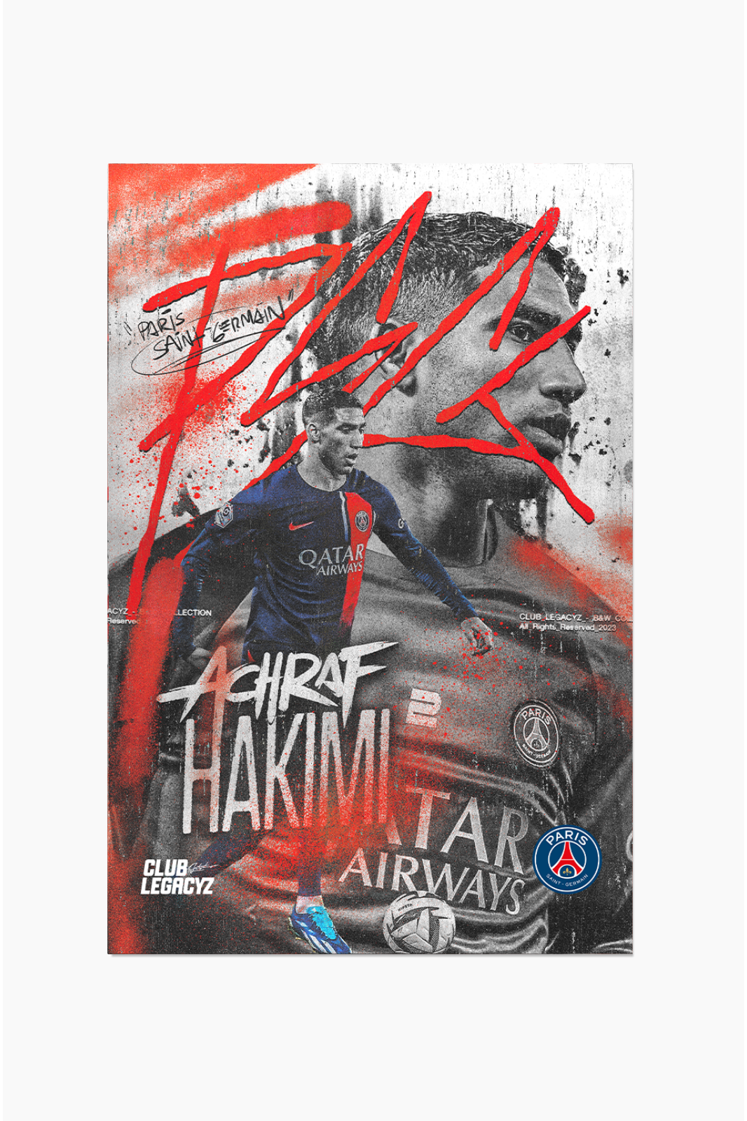 Paris Saint-Germain - Achraf Hakimi Black & White Poster limited to 100