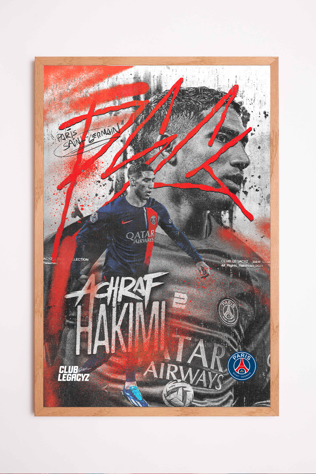 Paris Saint-Germain - Achraf Hakimi Black & White Poster limited to 100