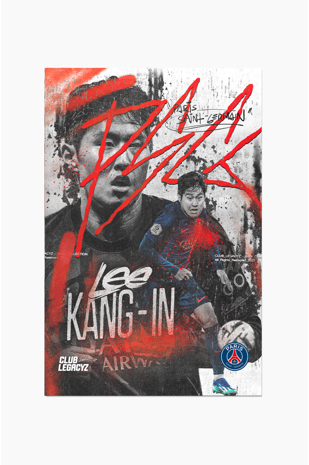 Paris Saint-Germain - Lee Kang-in Black & White Poster limited to 100