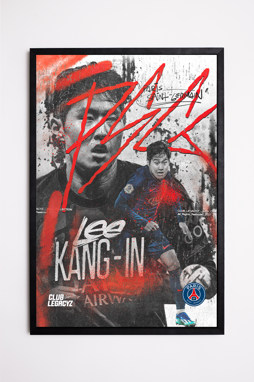 Paris Saint-Germain - Lee Kang-in Black & White Poster limited to 100