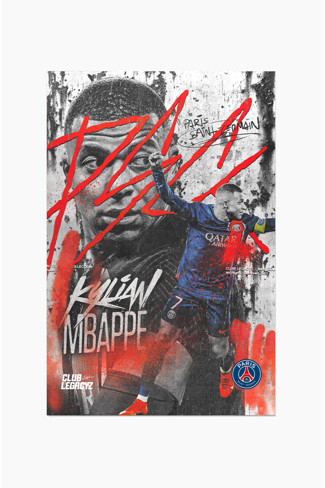 Paris Saint-Germain - Kylian Mbappé Black & White Poster limited to 100