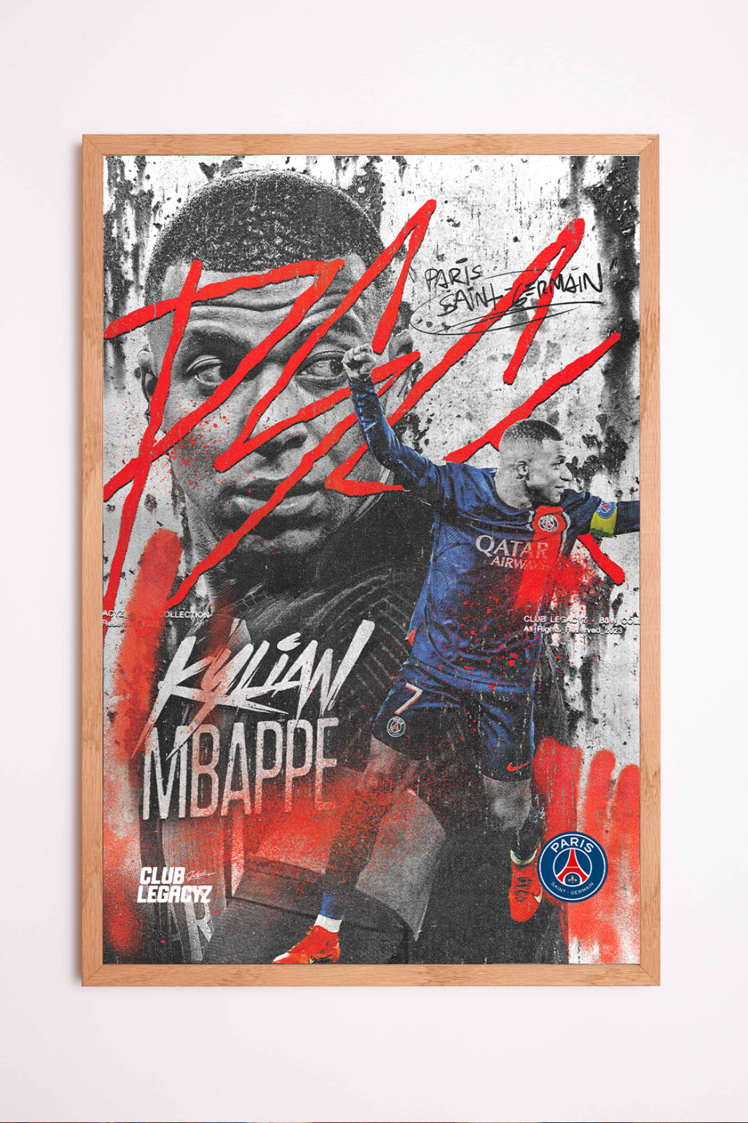 Paris Saint-Germain - Kylian Mbappé Black & White Poster limited to 100
