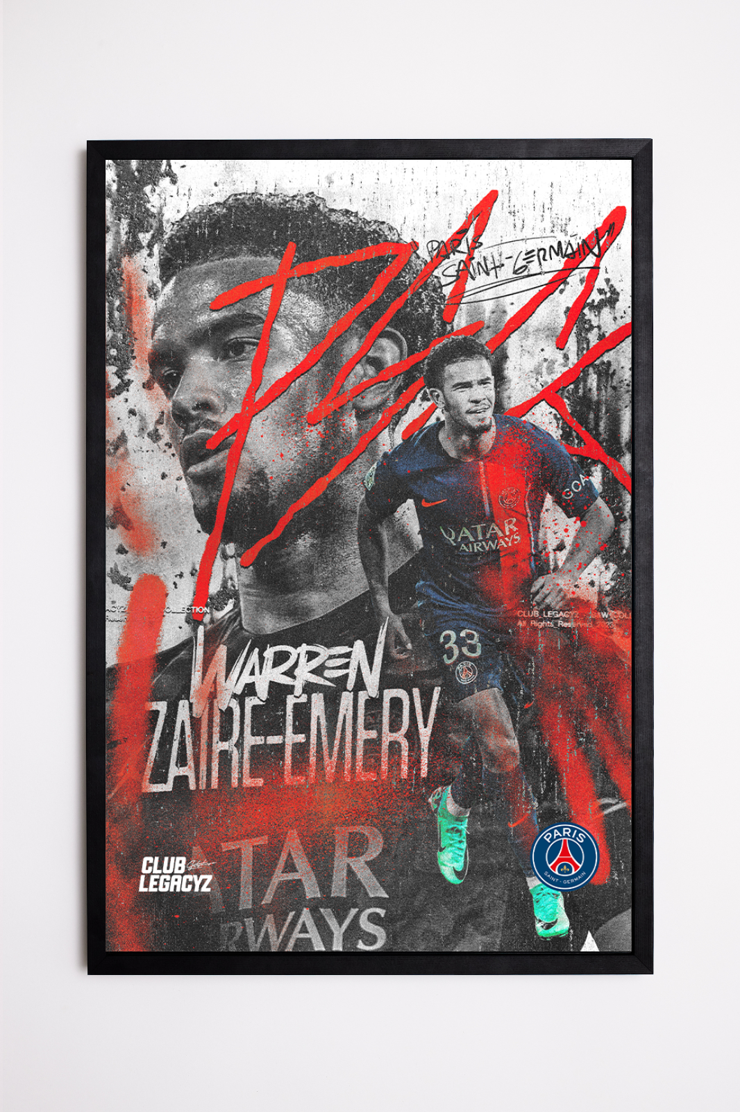 Paris Saint-Germain - Warren Zaïre-Emery Black & White Poster limited to 100