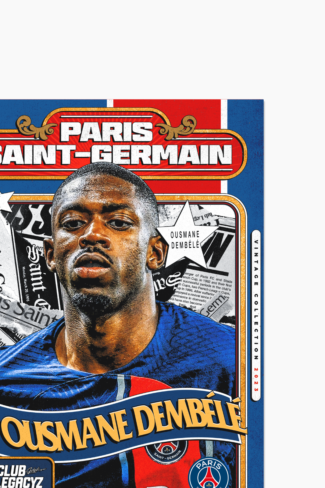 Paris Saint-Germain - Ousmane Dembélé Retro Poster limited to 100