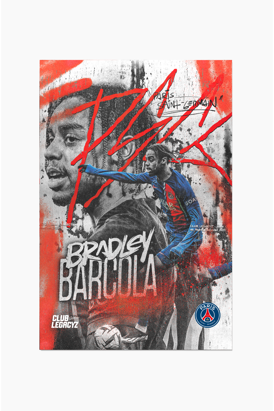Paris Saint-Germain - Póster Black & White Bradley Barcola 100 ejemplares