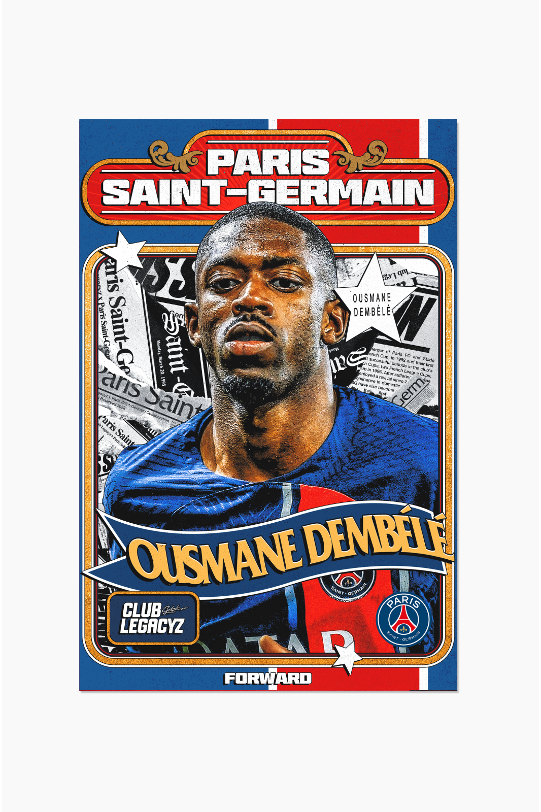 Paris Saint-Germain - Ousmane Dembélé Retro Poster limited to 100