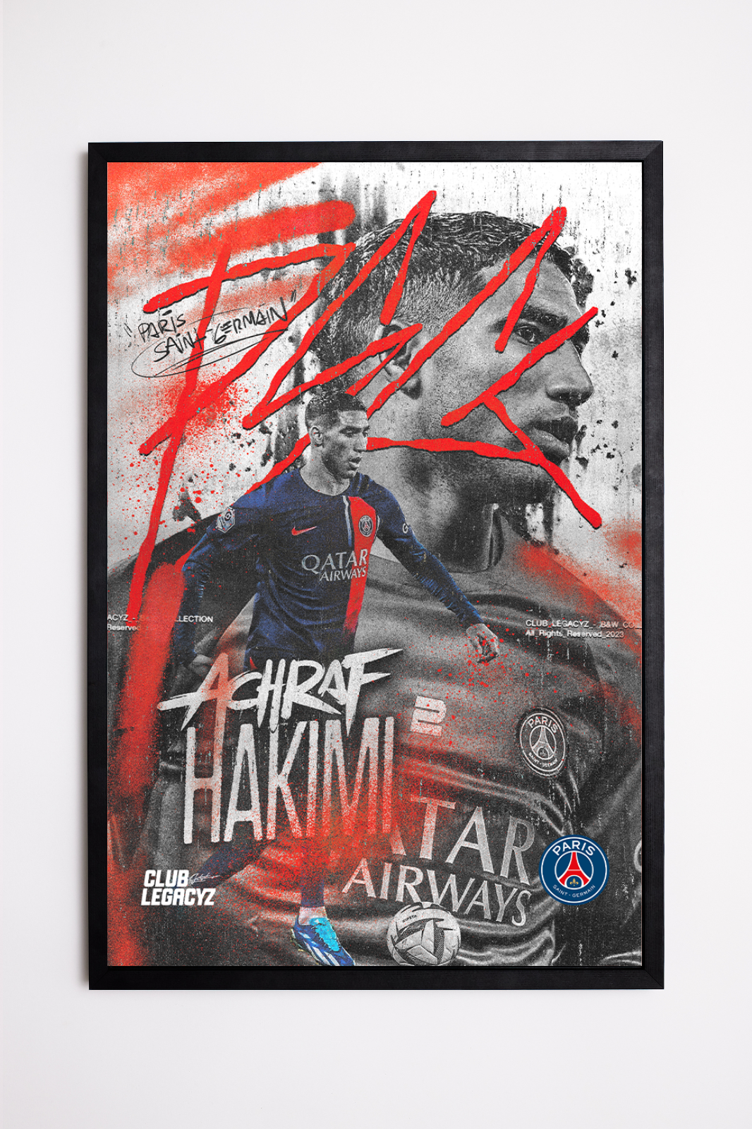 Paris Saint-Germain - Póster Black & White Achraf Hakimi 100 ejemplares
