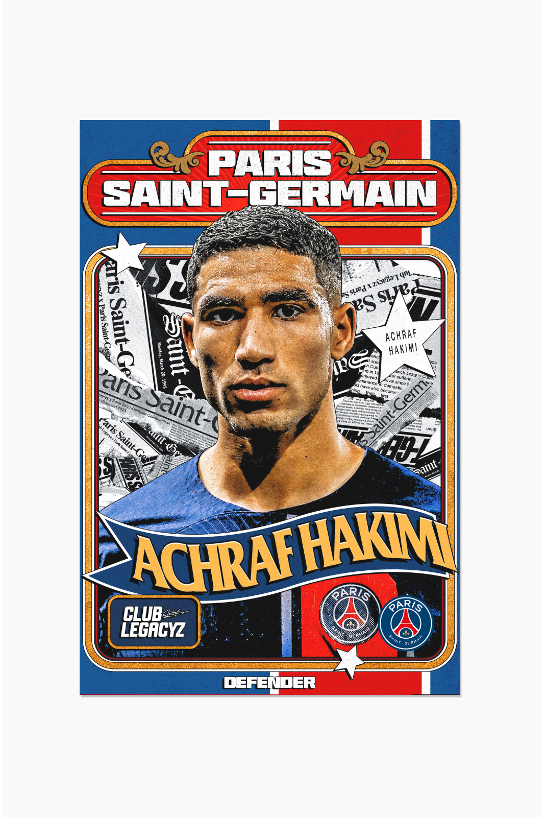Paris Saint-Germain - Poster Retro Achraf Hakimi 100 exemplaires