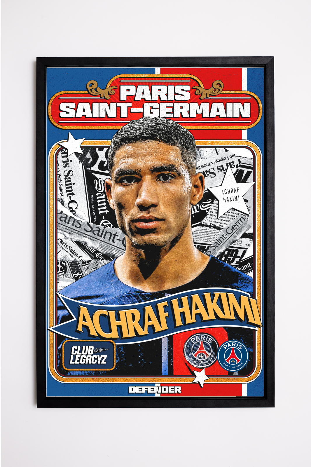 Paris Saint-Germain - Póster Retro Achraf Hakimi 100 ejemplares