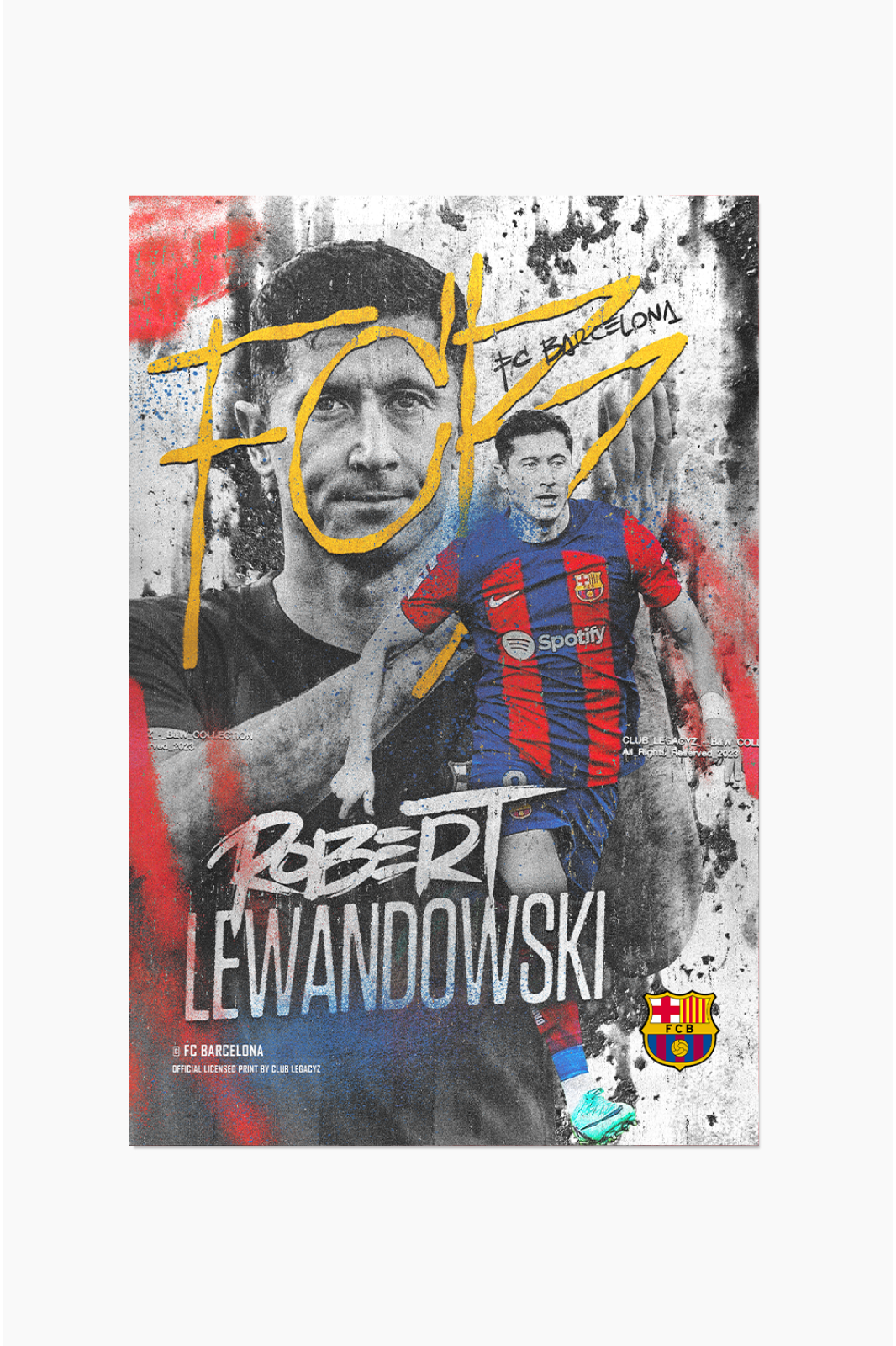FC Barcelona - Póster Black & White Robert Lewandowski 100 ejemplares