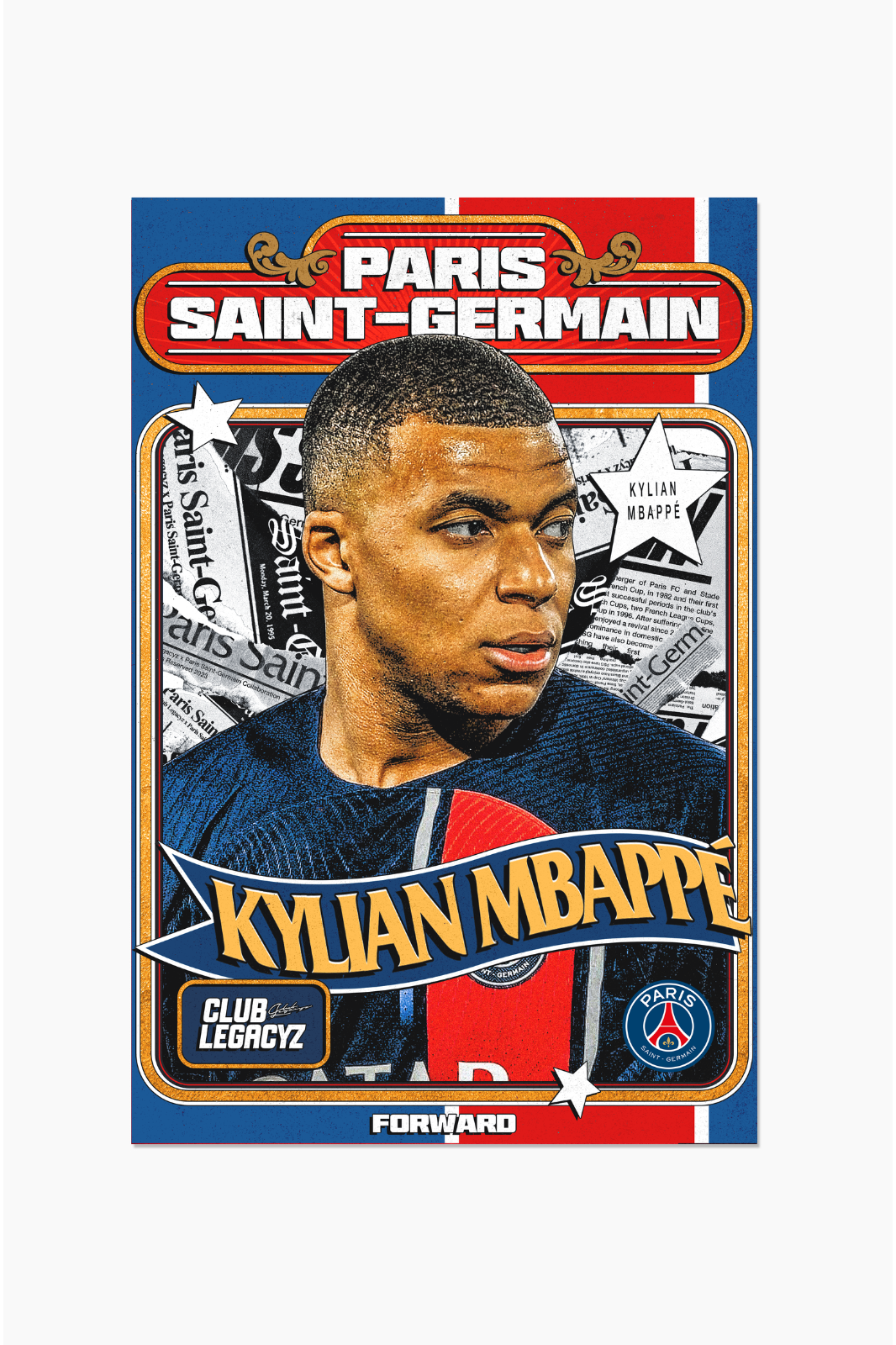 Paris Saint-Germain - Poster Retro Kylian Mbappé 100 exemplaires