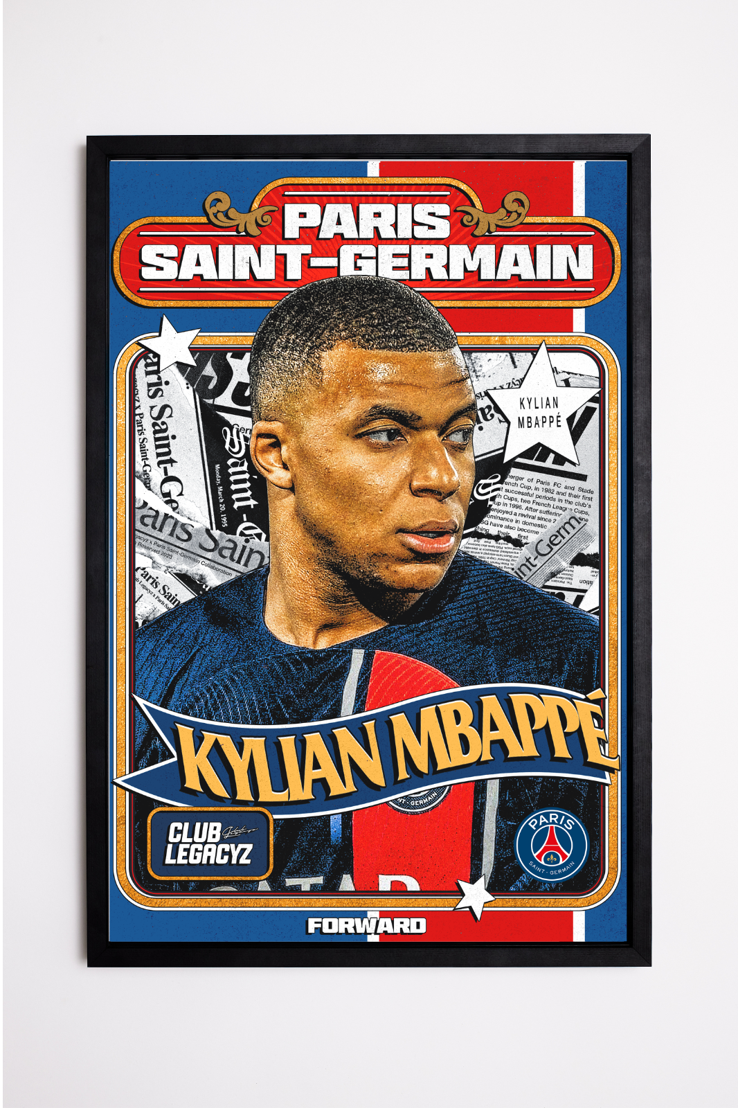 Paris Saint-Germain - Póster Retro Kylian Mbappé 100 ejemplares