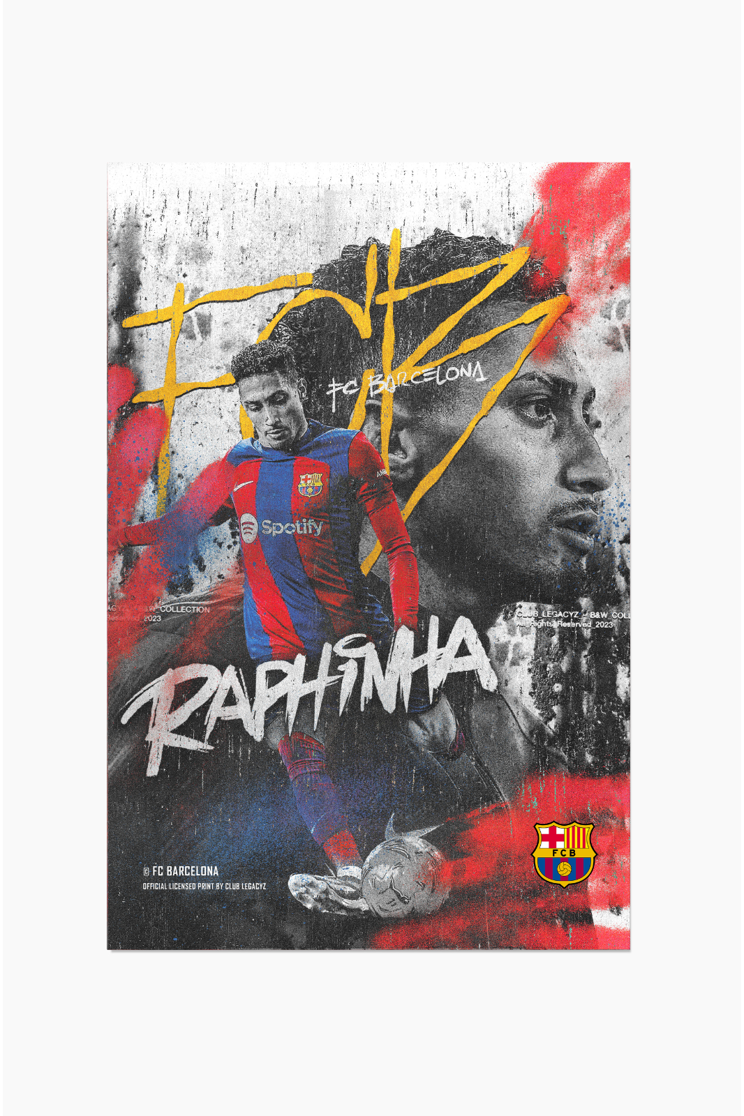 FC Barcelone - Poster Black & White Raphinha 100 exemplaires