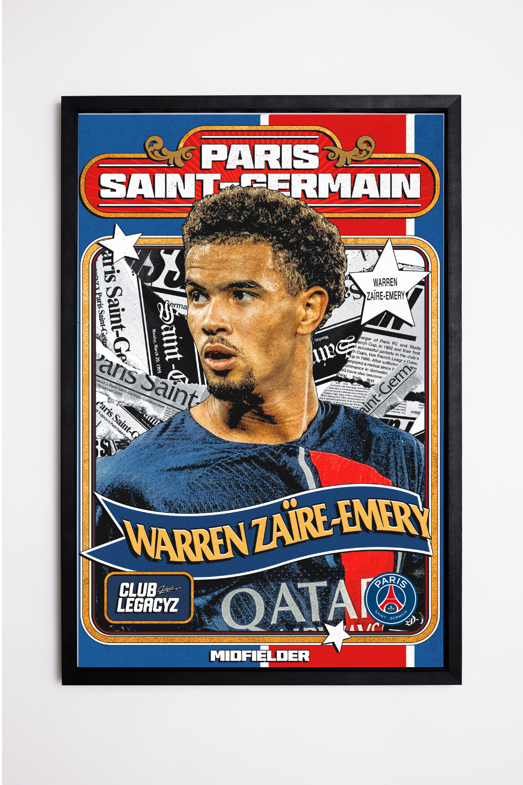 Paris Saint-Germain - Poster Retro Warren Zaïre-Emery 100 exemplaires