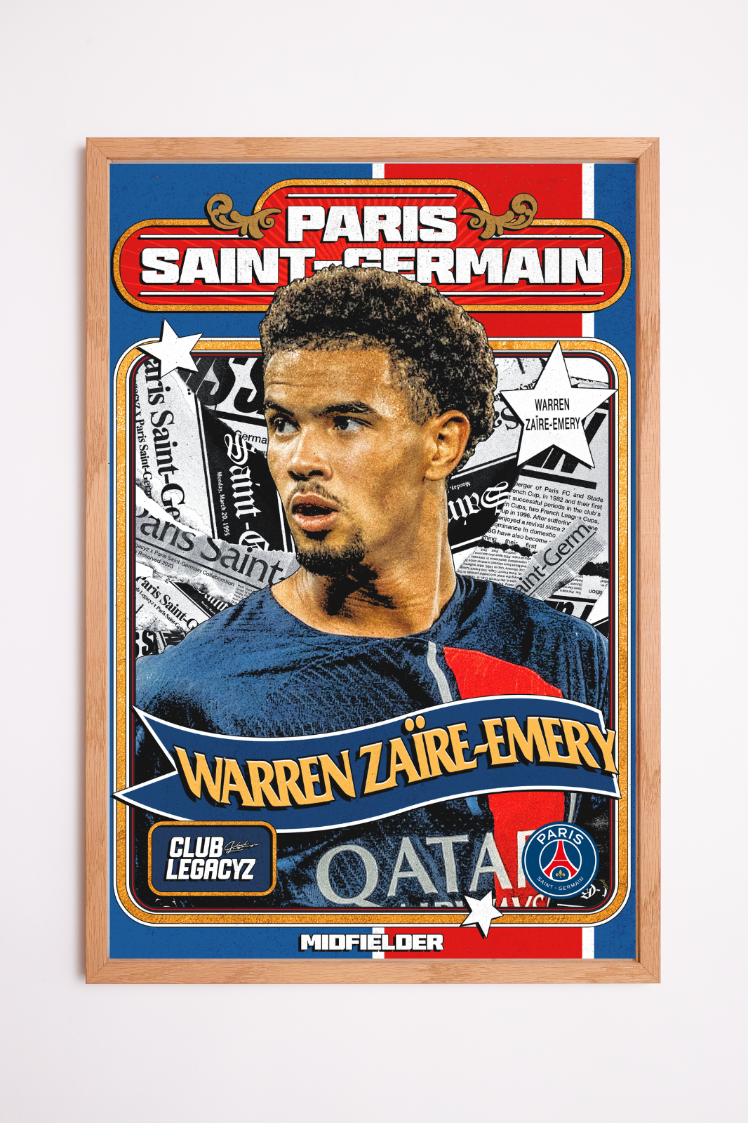 Paris Saint-Germain - Póster Retro Warren Zaïre-Emery 100 ejemplares
