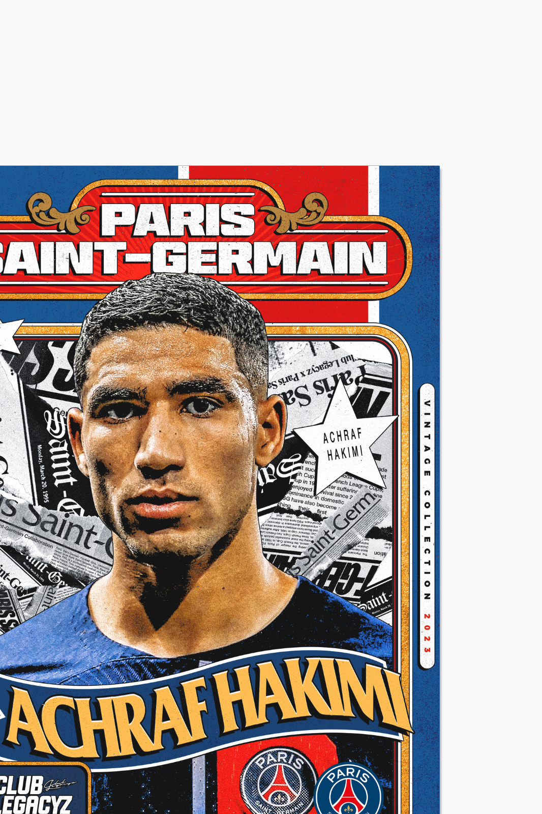 Paris Saint-Germain - Póster Retro Achraf Hakimi 100 ejemplares